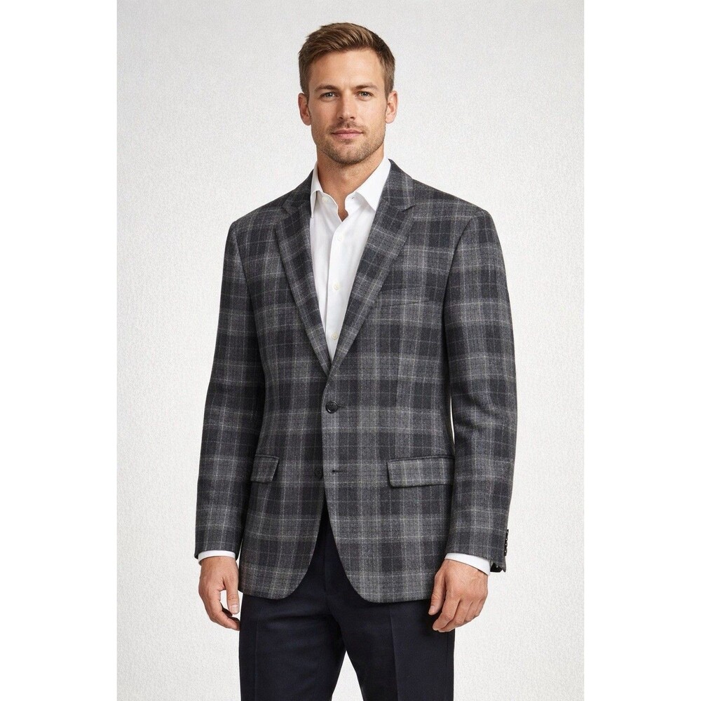 Lauren Ralph Lauren 2 Button Gray Windowpane plaid Men's Wool Sport Coat Sz‎ 38R
